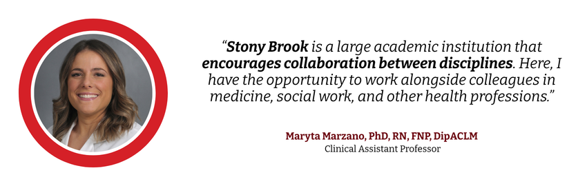 Headshot of Brena Janotha. Text: “I was intentional in choosing Stony Brook to pursue my academic career. I felt it had the most opportunities as a public-facing institution with a research base and strong academic practice partnership.” Brenda Janotha, EdD, DNP-DCC, ANP-BC, FNP-C, FAANP  Associate Dean for Academic Affairs and Strategic Partnerships